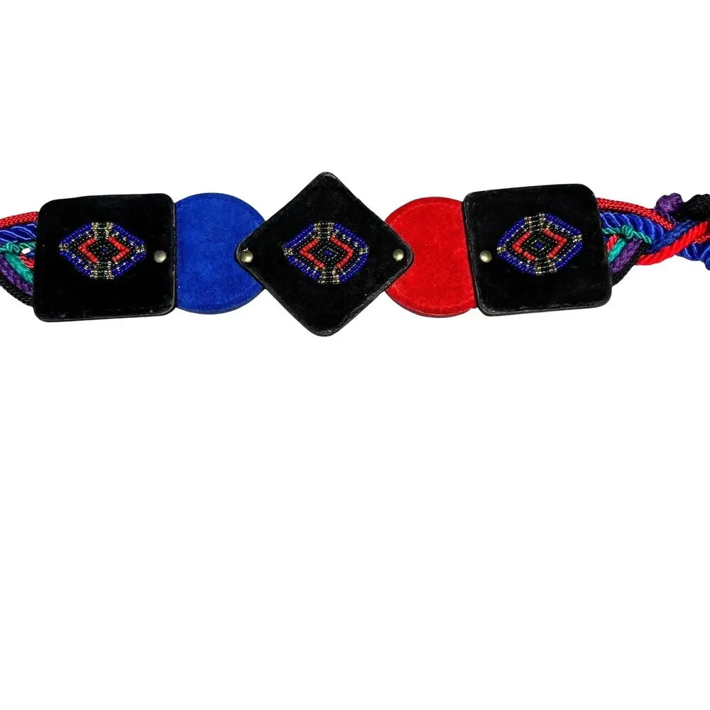 Vintage 80s Ginnie Johansen Designs Dallas Beaded Braided Rope Belt 36